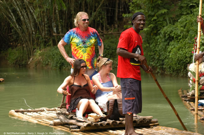 Rafting on the Martha Brae - Virgin Atlantic Inaugural Flight To Montego Bay, Jamaica Photos - Sir Richard Bronson, President & Family, and 450 Passengers - Rafting on the Martha Brae - Tuesday, July 4, 2006 - Negril Travel Guide, Negril Jamaica WI - http://www.negriltravelguide.com - info@negriltravelguide.com...!