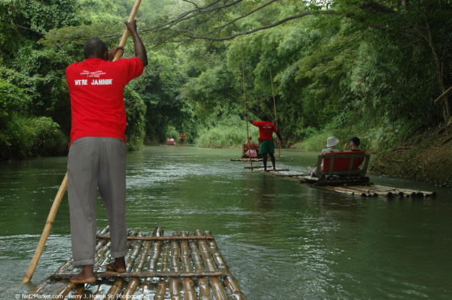 Rafting on the Martha Brae - Virgin Atlantic Inaugural Flight To Montego Bay, Jamaica Photos - Sir Richard Bronson, President & Family, and 450 Passengers - Rafting on the Martha Brae - Tuesday, July 4, 2006 - Negril Travel Guide, Negril Jamaica WI - http://www.negriltravelguide.com - info@negriltravelguide.com...!